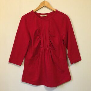 Candy Apple Red Cotton Bust Ruched 3/4 Sleeve Top